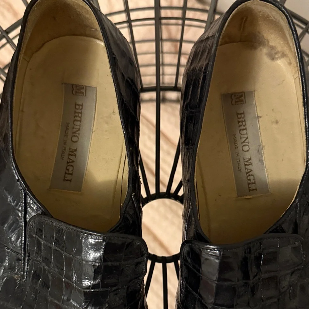 Bruno Magli Glossy Black Croc-Embossed Loafers - Picture 2 of 6